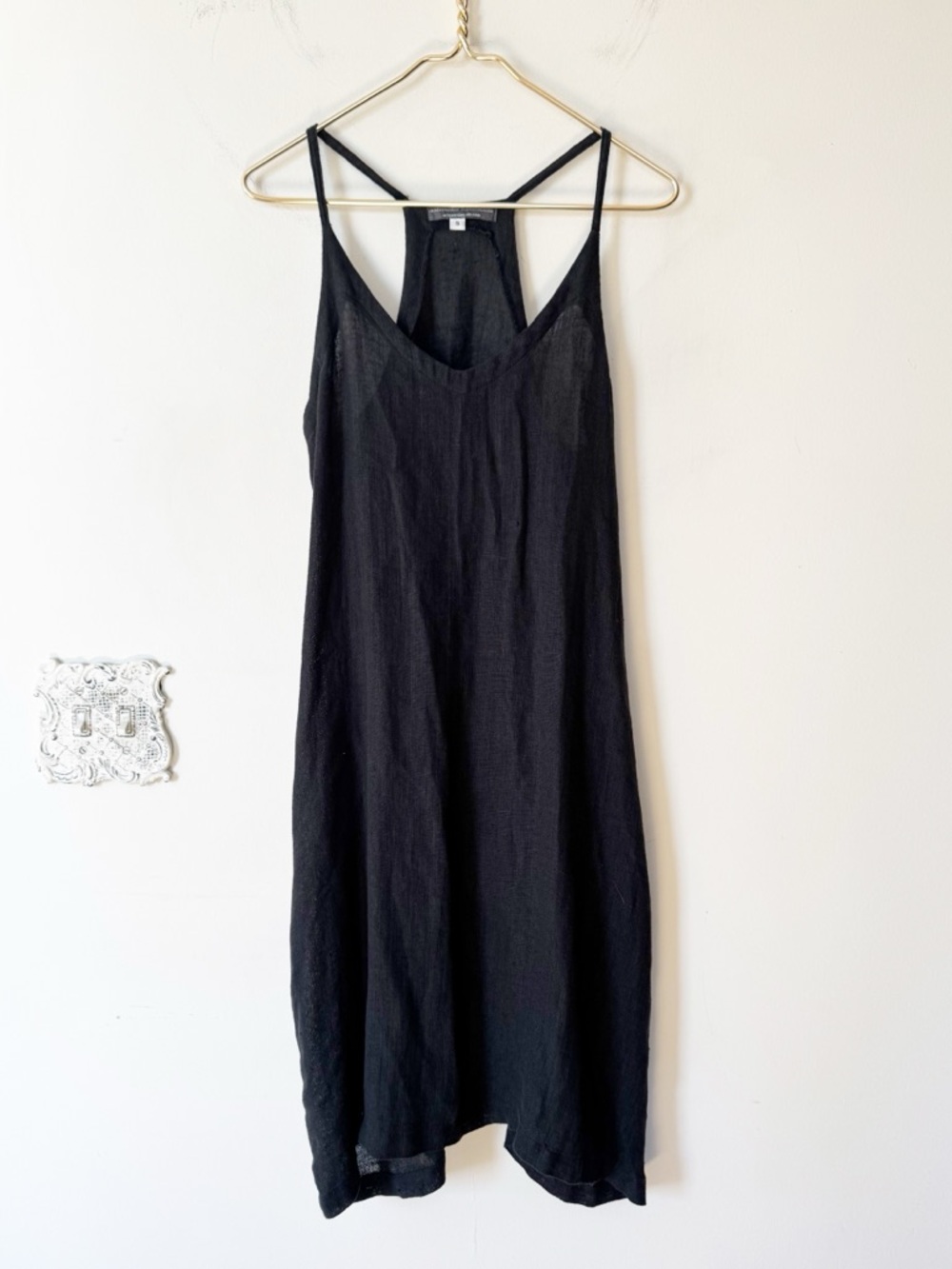 Artemisia Handmade Black Linen Tank Midi Dress Pockets Lagenlook S